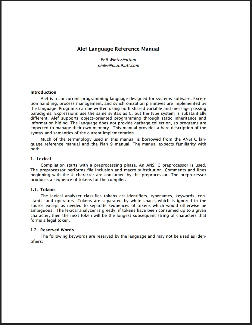 Alef Language Reference Manual. 2 Ed